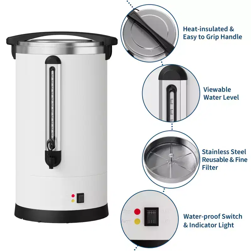 Fast Brew Commercial Coffee Urn, Double Wall Stainless Steel Hot Beverage Dispenser, Industrial Coffee Maker for Offices, Buffets, Events