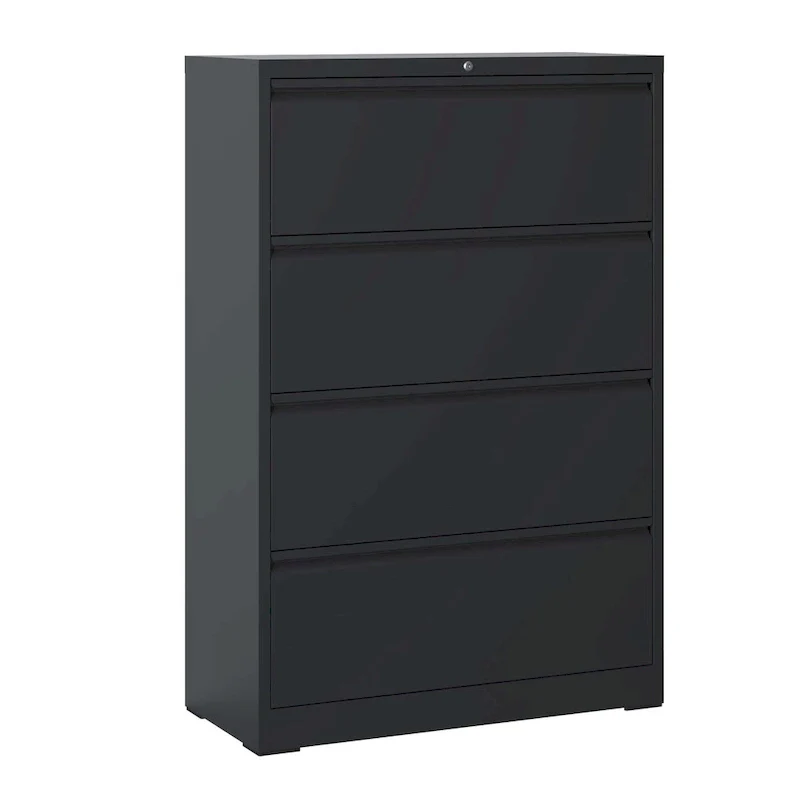Black / White 4-Drawer Steel Lateral File Cabinet, Lockable, 1–2 Person Use
