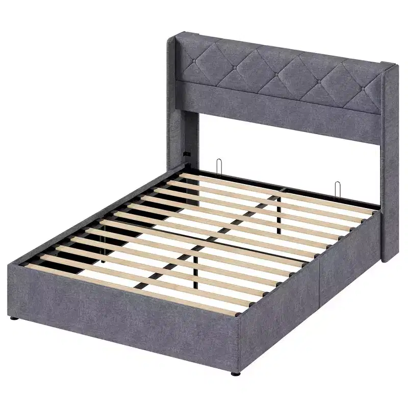 JIONJOY Grey Upholstered Storage Bed Frame, 800 lbs Heavy Duty, 11 Underbed Storage, Noise-Free, Solid Wood, No Box Spring Needed, Easy Assembly-Full