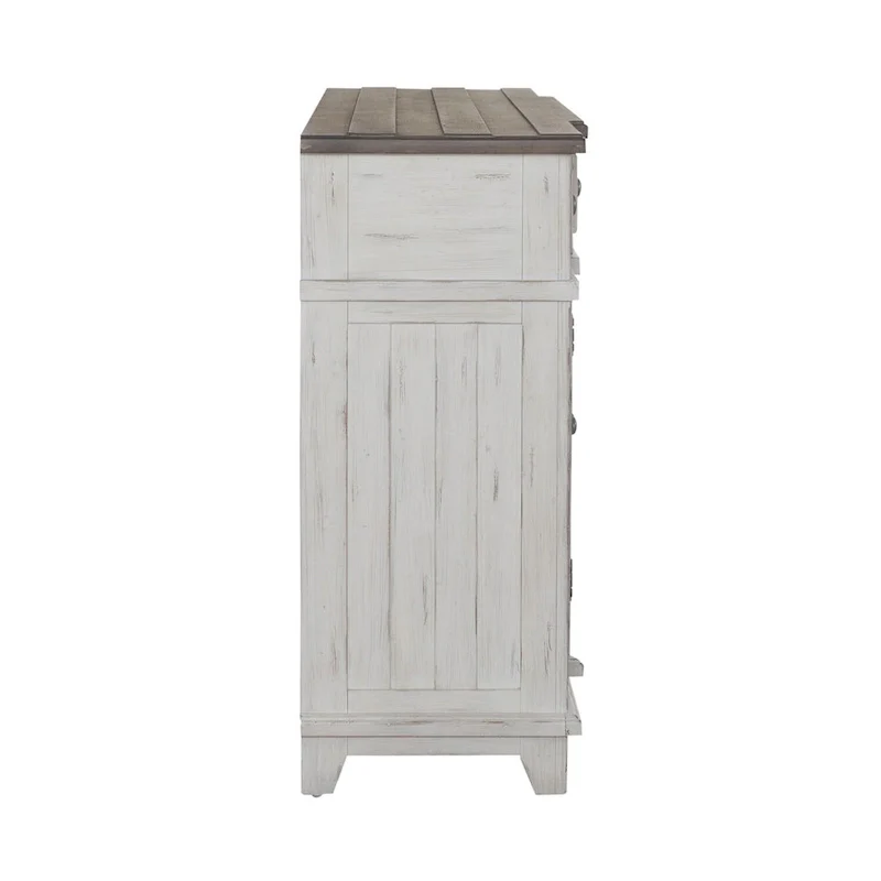 White & Grey Distressed Pine Breakfront Server – 1 Piece