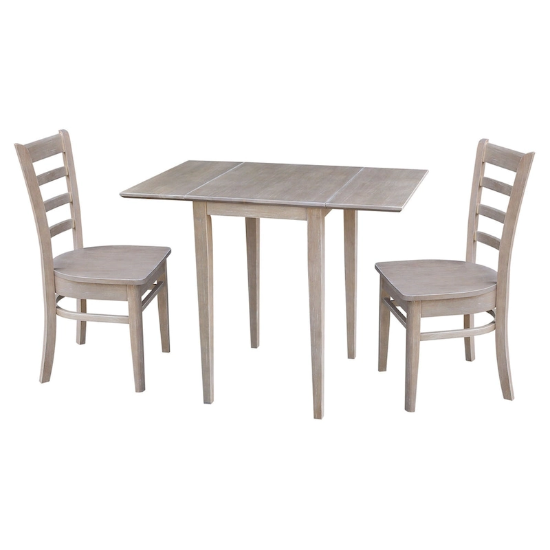 Small Dual Drop Leaf Table with Two Chairs, Washed Gray Taupe