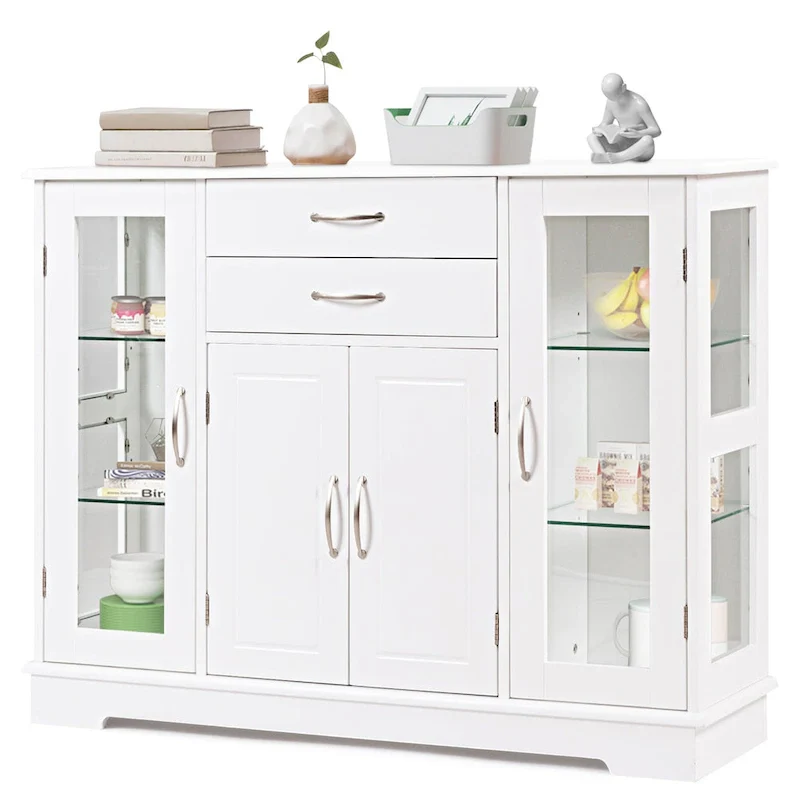 Costway Buffet Storage Cabinet Console Cupboard W/Glass Door Drawers