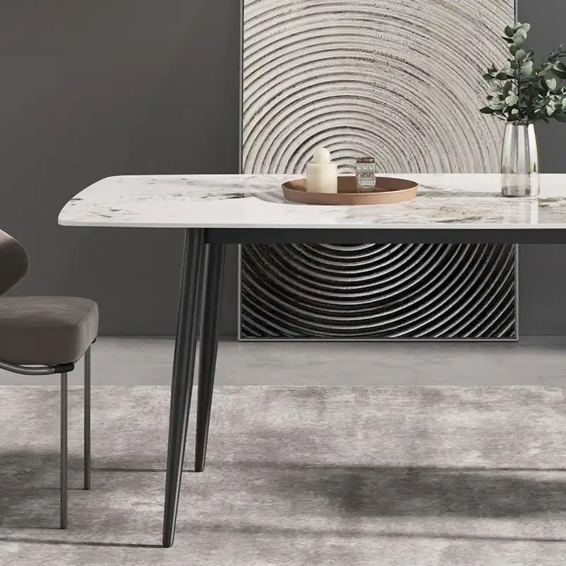 71 Modern Artificial Marble Dining Table with Carbon Steel Base
