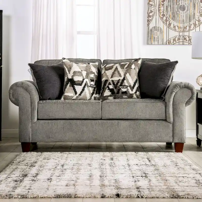 Mecia Transitional Chenille Rolled Arms 2-Piece Sofa Set by Furniture of America