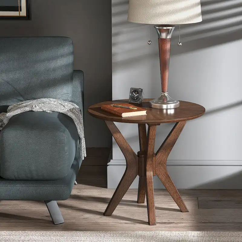 Mid-Century Modern Walnut Finish Round End Table