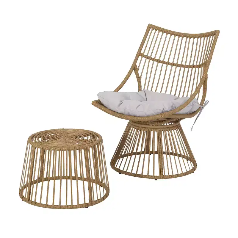 Outdoor Patio Bar Set of 2, Side Table and Upholstered Club Chair, Waterproof Rattan Wicker Conversation Set, Outdoor Bistro Set