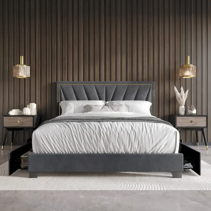 Full Upholstered Storage Platform Bed