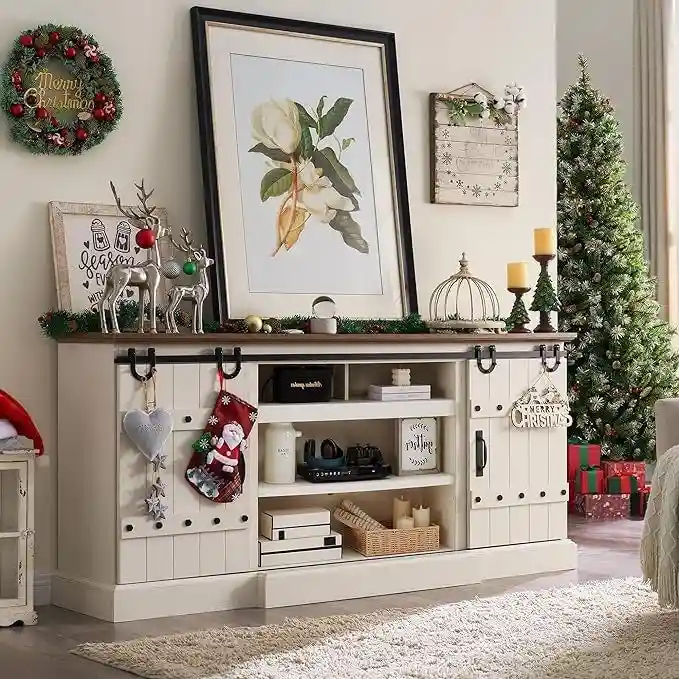 Modern Grey Sideboard Buffet Cabinet with 3 Drawers & Adjustable Shelves