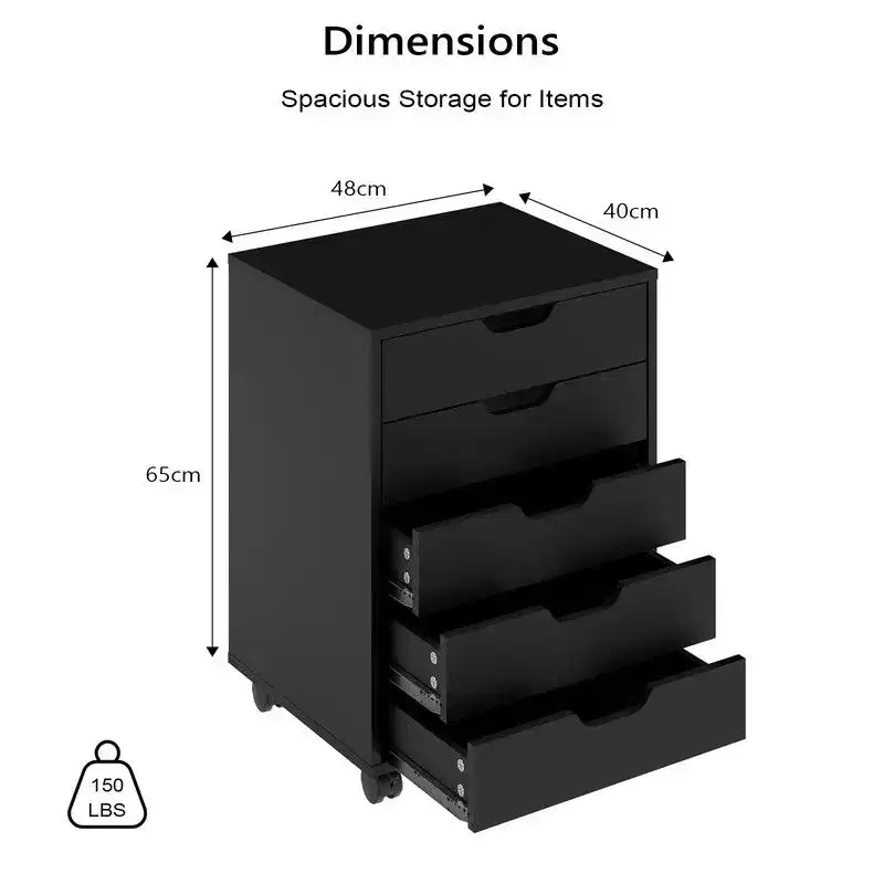 Karl Home5 Drawer Wooden File Cabinet Black Finish Cutout Handle Design