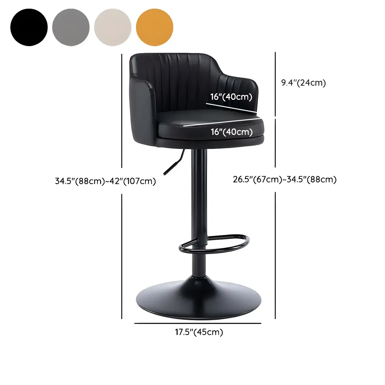 Modern Leather Armrests Swivel Adjustable Bar Stool