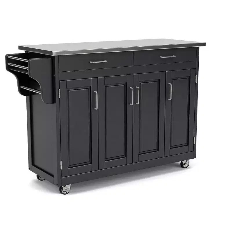 34.75" Kitchen Carts And Islands with Stainless Top Black/Silver - Home Styles: Mobile Storage, Spice Rack, Towel Bars