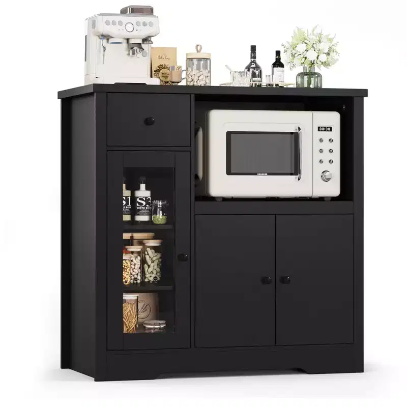 Kitchen Microwave Cabinets with Storage, Buffet Cabinet Sideboard with 3 Doors,1 Drawer and Adjustable Shelves, Pantry Storage Cabinet for Kitchen