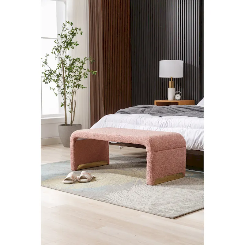 Modern New Boucle Fabric Loveseat Ottoman Footstool Bedroom Bench Shoe Bench With Gold Metal Legs