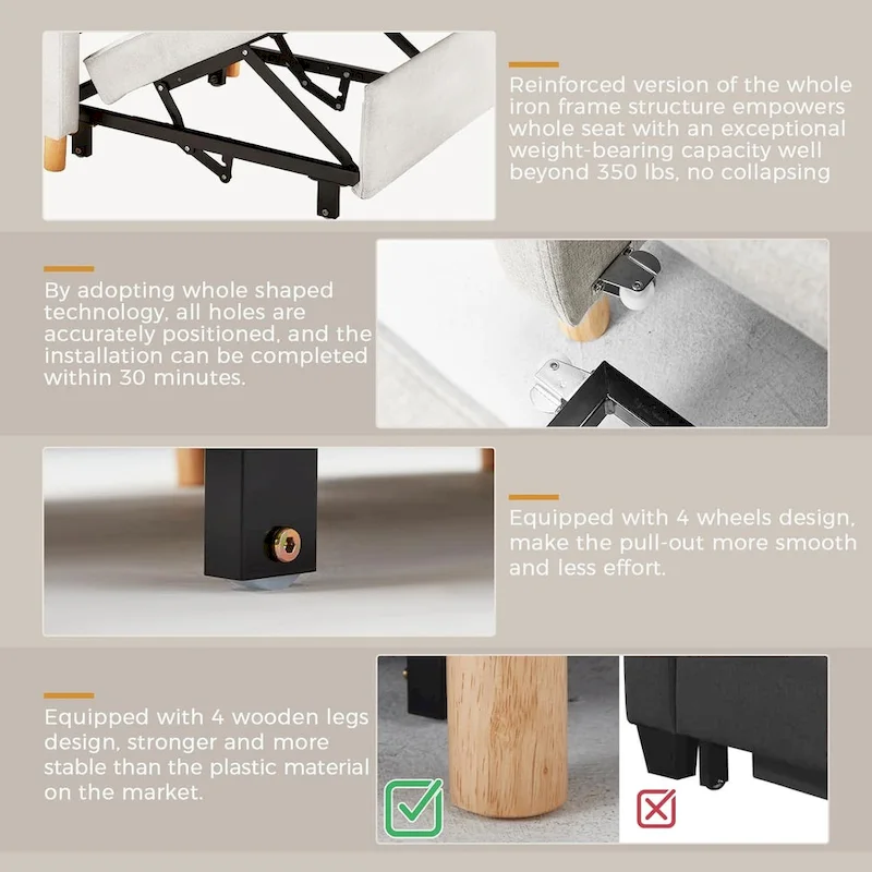 AECOJOY 3 in 1 Sleeper Sofa Chair w/ Pillow &Convertible Backrest