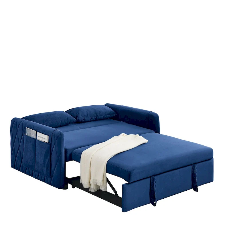 55  Modern Convertible Sofa Bed with 2 Detachable Arm Pockets
