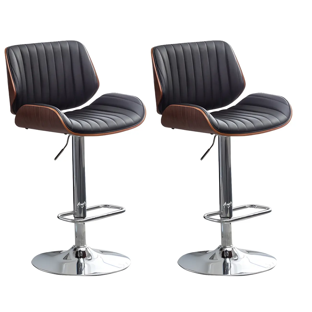 Elegant Wood Leather Red Swivel Adjustable Bar Stool