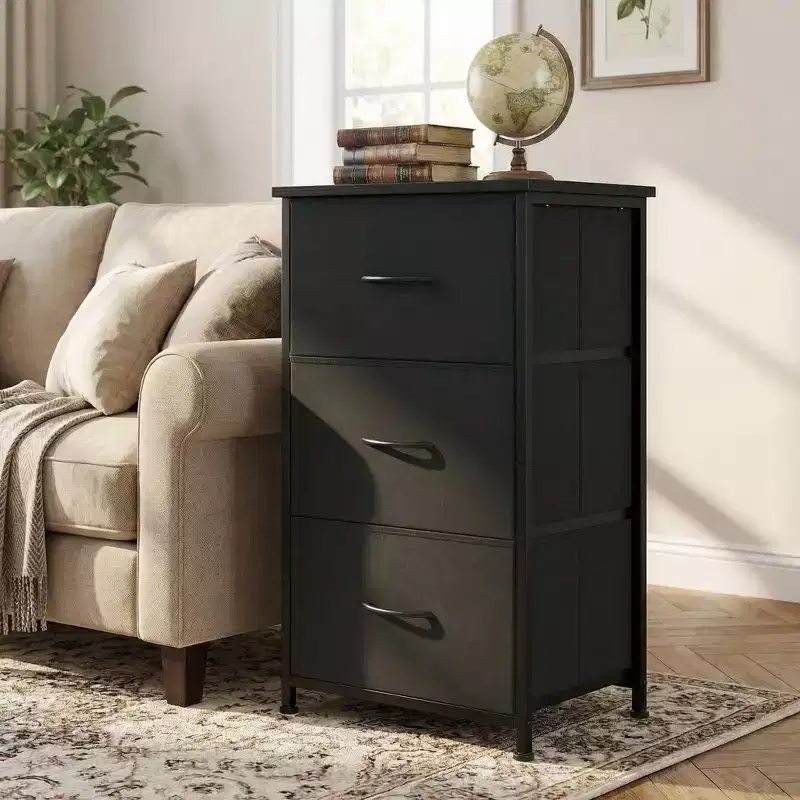 COZONY 3 Drawer Dresser with Fabric Bins, Compact Wood Grain Storage Organizer for Bedroom, Closet, Entryway