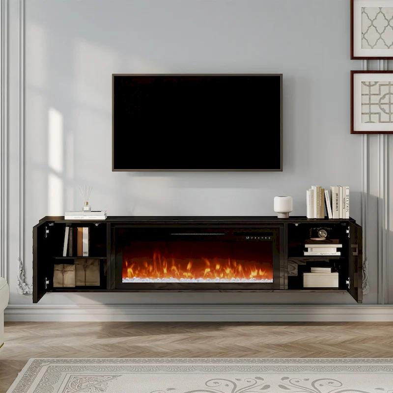 67 MDF Wall Mounted TV Stand with 36 Electric Fireplace