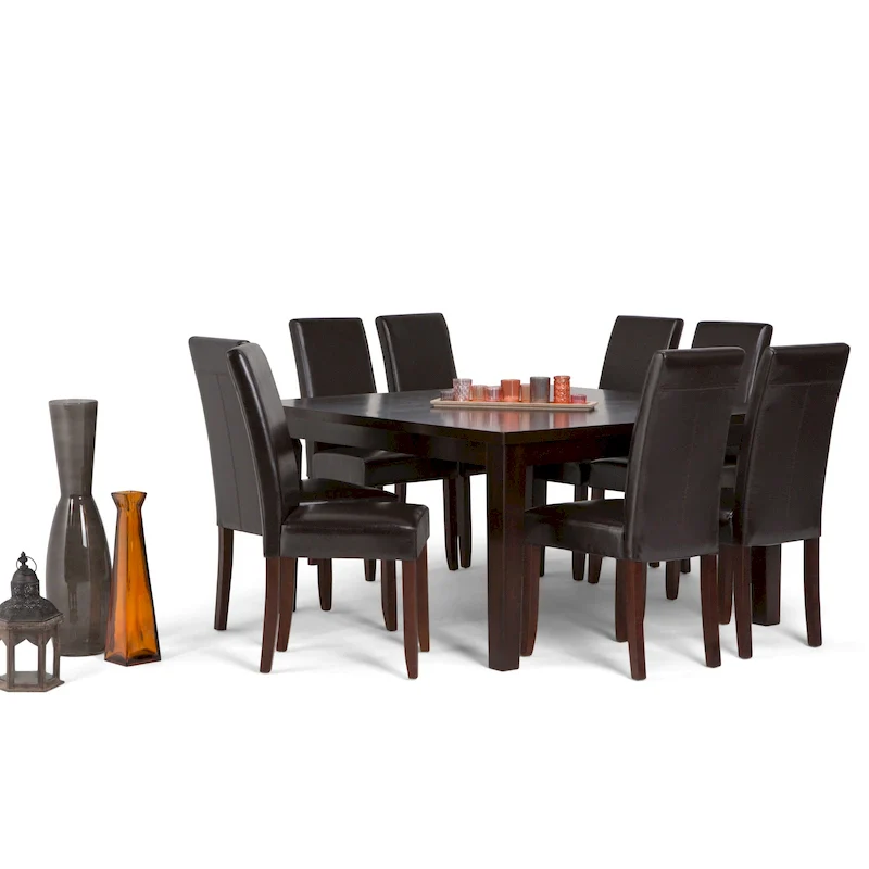 WYNDENHALL Normandy Transitional 9 Pc Dining Set with 8 Upholstered Parson Chairs and 54 Wide Table