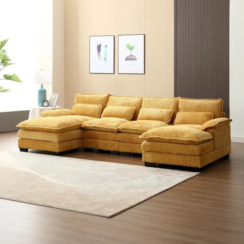 Ouyessir Large Chenille Fabric U-shaped Sectional Sofa with Cushions