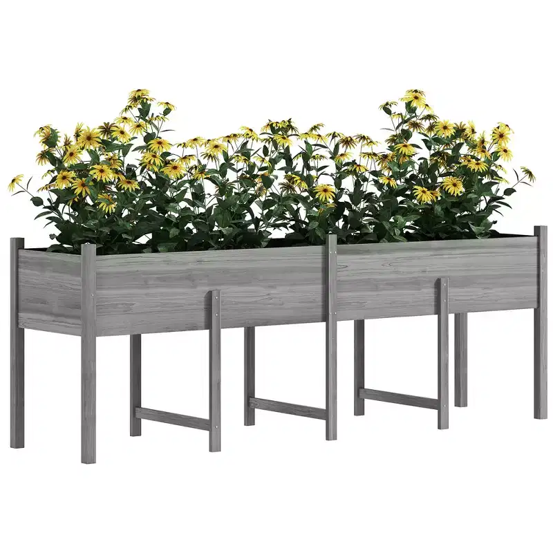 Outsunny 7.4' x 1.8' x 2.6' Raised Garden Bed Kit, Extra Large Elevated Wood Planter Box with Legs & Drainage Holes, 220 lbs. Capacity