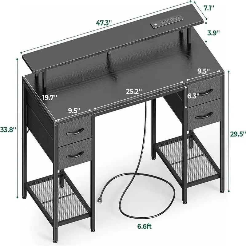47 inch Computer Desk with 4 Drawers