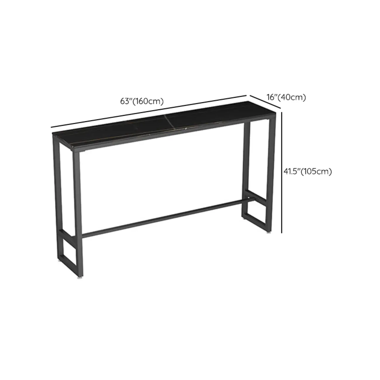 Black Modern Stone Top Trestle Base Bar Table with Footest
