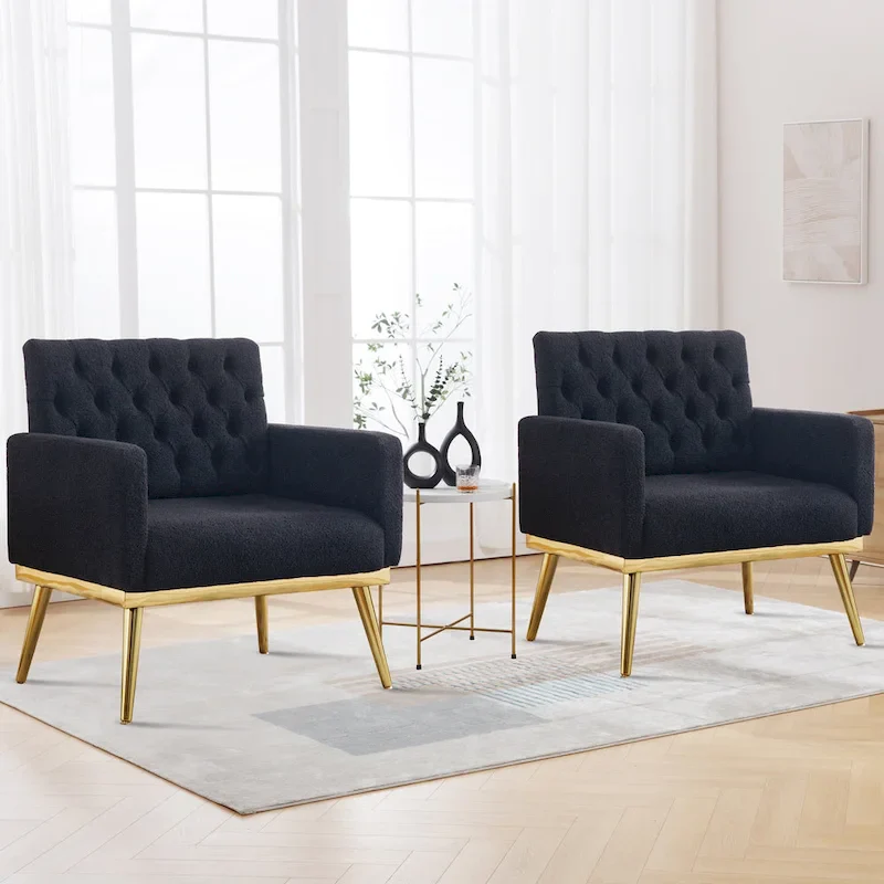 HOMYKA Sherpa Accent Chair Button Tufted Upholstered Linen Velvet Modern Armchair