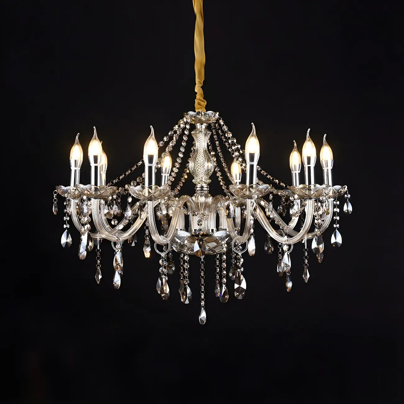 Mid-Century Crystal Candlestick Adjustable Chandelier