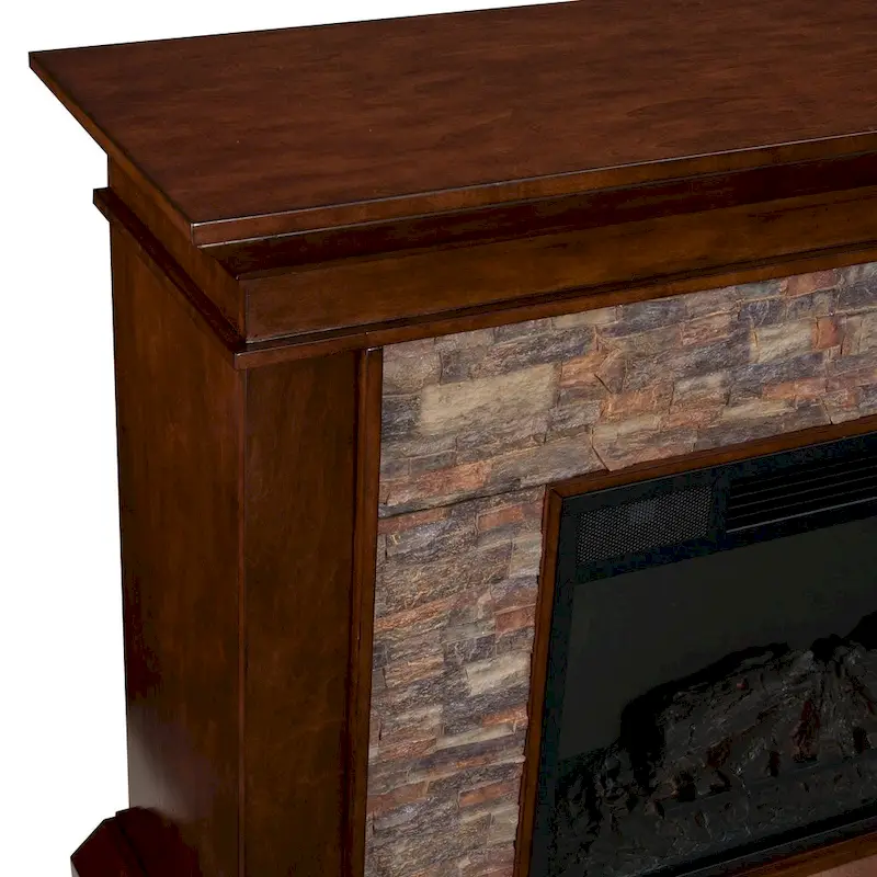 60-Inch Maple Electric Fireplace with Faux Stone