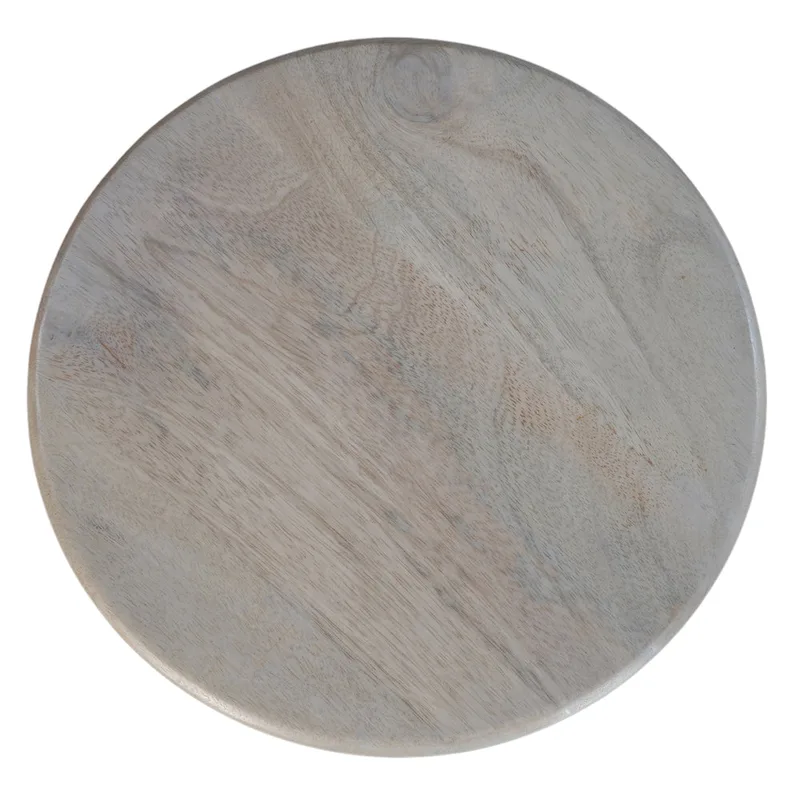 Tia 12 Inch Round Side End Table, Turned Pedestal Base, Beige Mango Wood in Natural Brown Finish