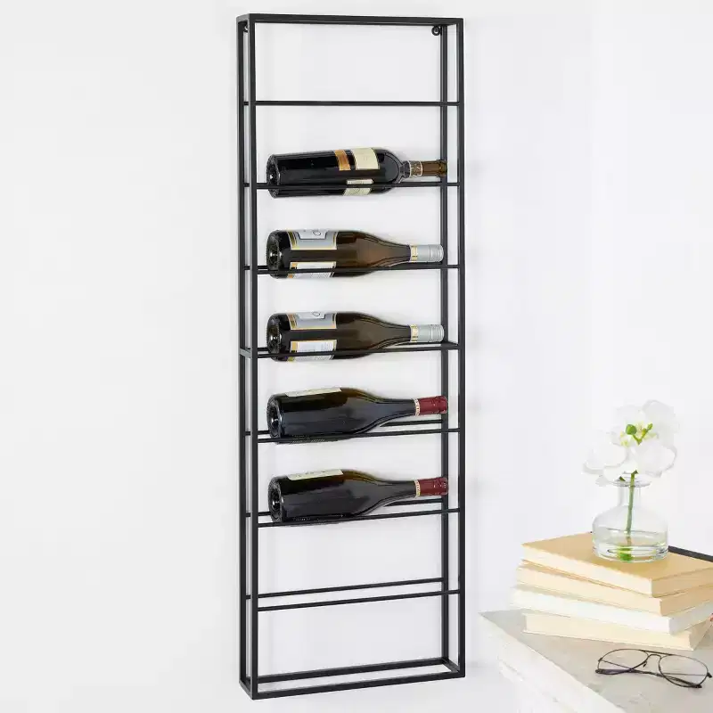 43"x15" Metal Minimalistic 8 Bottle Wall Wine Rack with Open Style Frame Black - Olivia & May: Iron Construction, Space-Saving Design