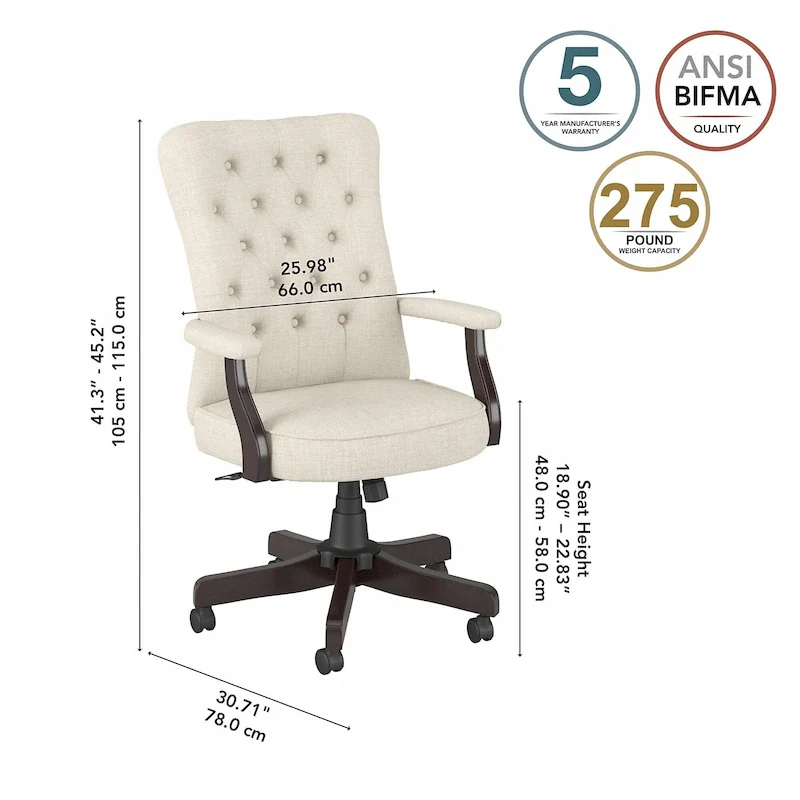 Key West High Back Tufted Office Chair with Arms by Bush Furniture