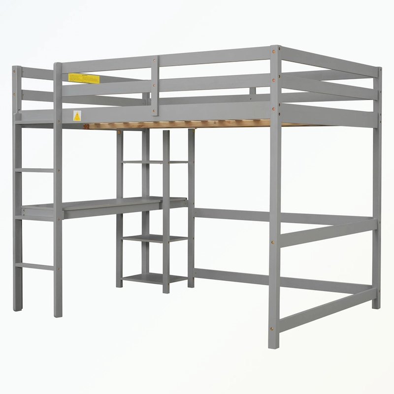 Full Loft Bed with Desk and Shelves