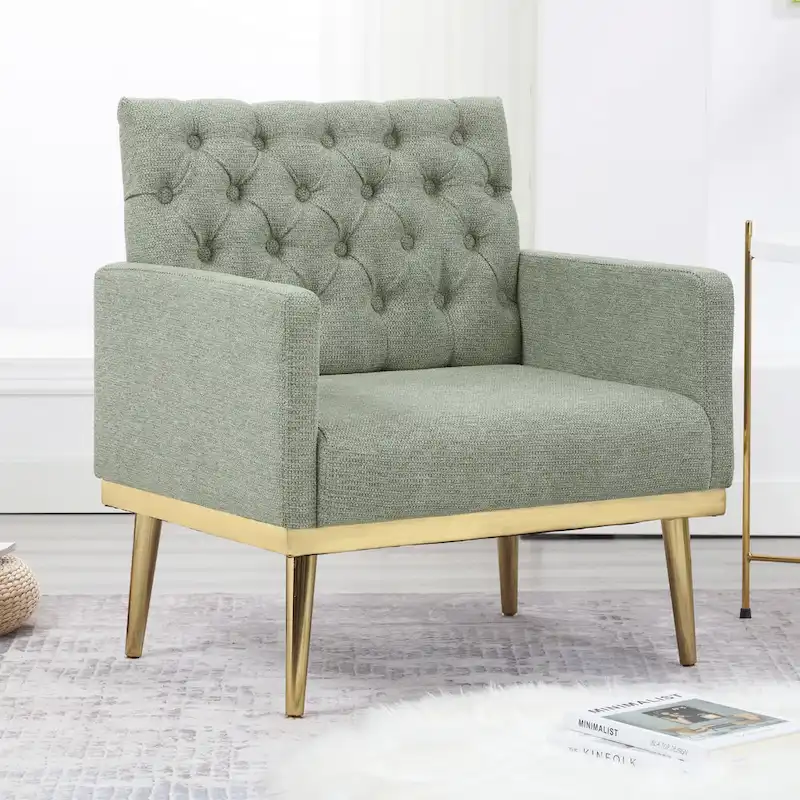HOMYKA Sherpa Accent Chair Button Tufted Upholstered Linen Velvet Modern Armchair