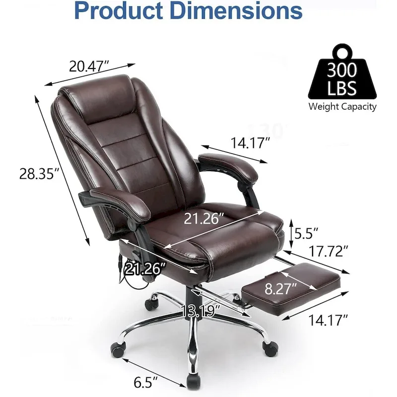 Ergonomic Heated Executive Office Chair with 2/4/6-Point Massage, Retractable Footrest, and PU Leather