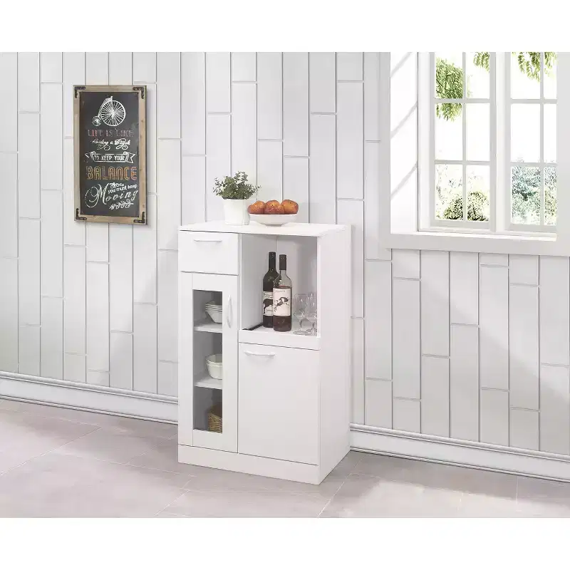 Kings Brand Furniture Lewiston Kitchen Storage Cabinet with Extendable Pull-Out Drawer , White