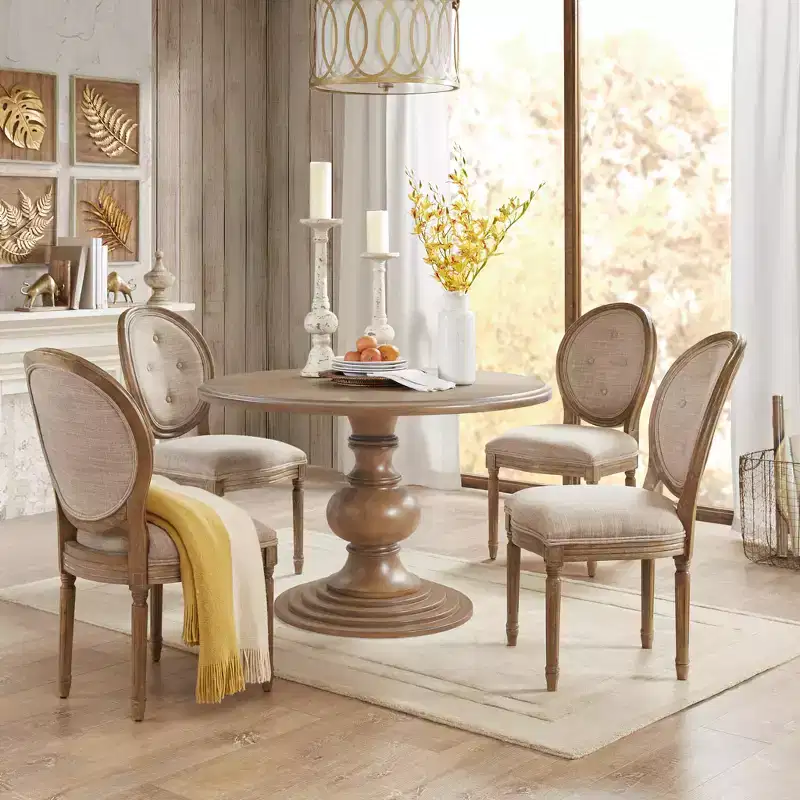 GDFStudio Barron Farmhouse Wood 46 Round Dining Table with Diamond Veneer Top