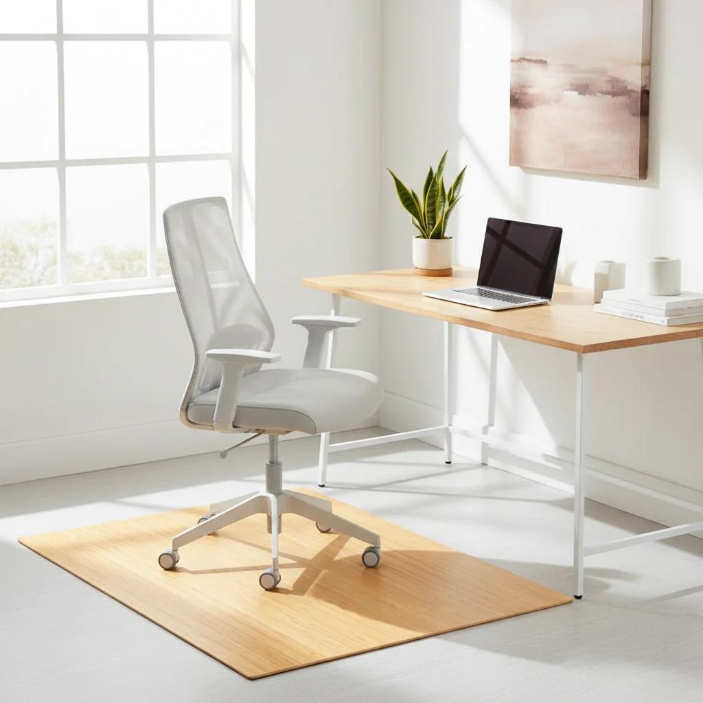 Natural / Cherry Rectangular Bamboo Office Chair Mat with Non-Skid Backing – 5' x 4'