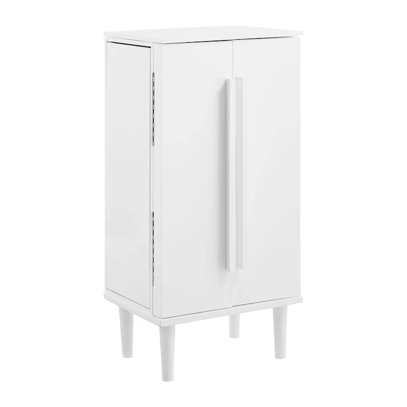 White Wood Jewelry Armoire with Mirror – Tapered Legs, Single