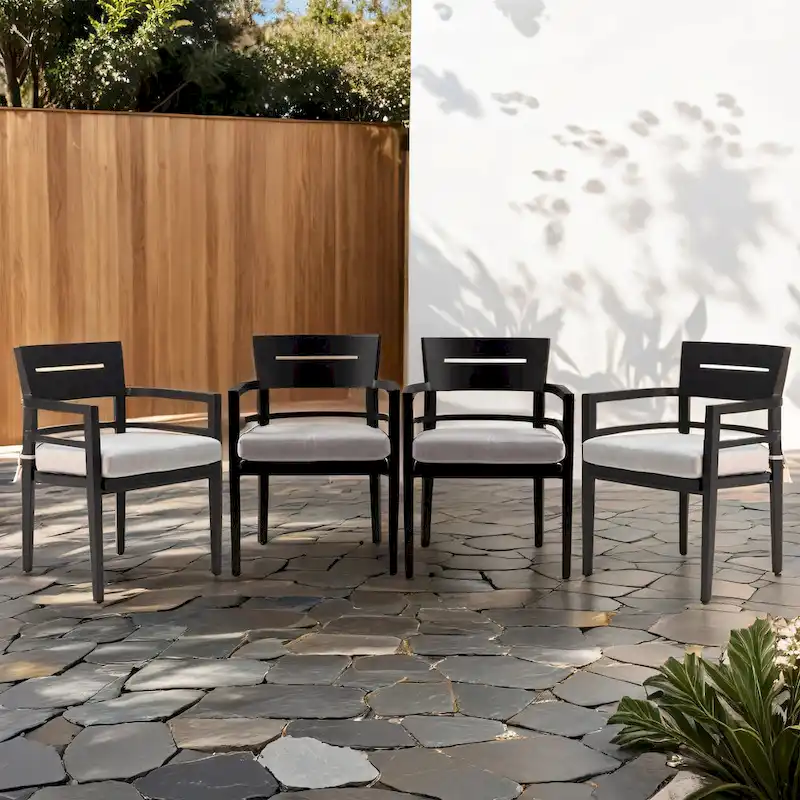 GDFStudio - Aaron Aluminum Outdoor Patio Dining Chairs (Set of 4) with Sunbrella Cushions