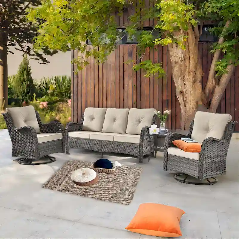Wicker 4 Piece Outdoor Furniture Sets with Patio Swivel Rocker Chairs