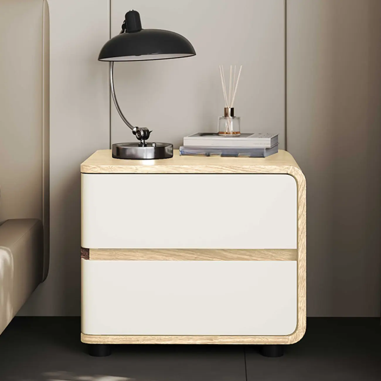 Modern Narrow Wooden Nightstand with 2 Drawers