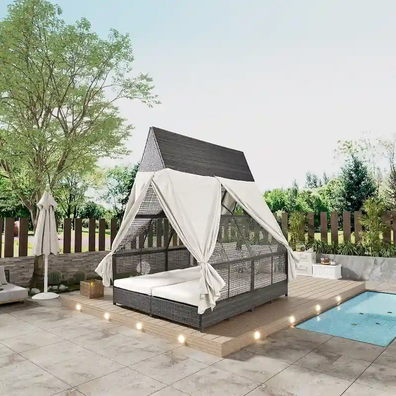 Outdoor Daybed Patio Lounge Bed with Adjustable Backrest for Garden