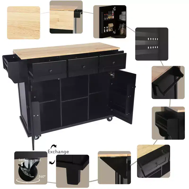 Whisen Modern Kitchen Island with Spice Rack and Towel Holder