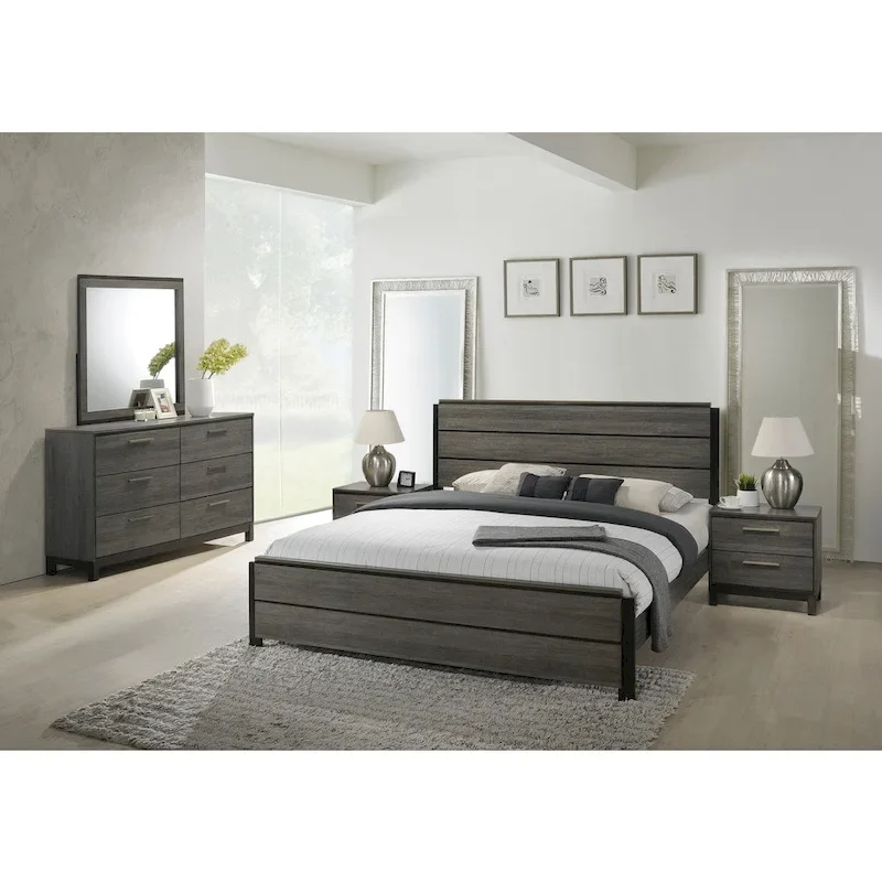 Antique Grey Wood 5-Piece King Size Bedroom Set