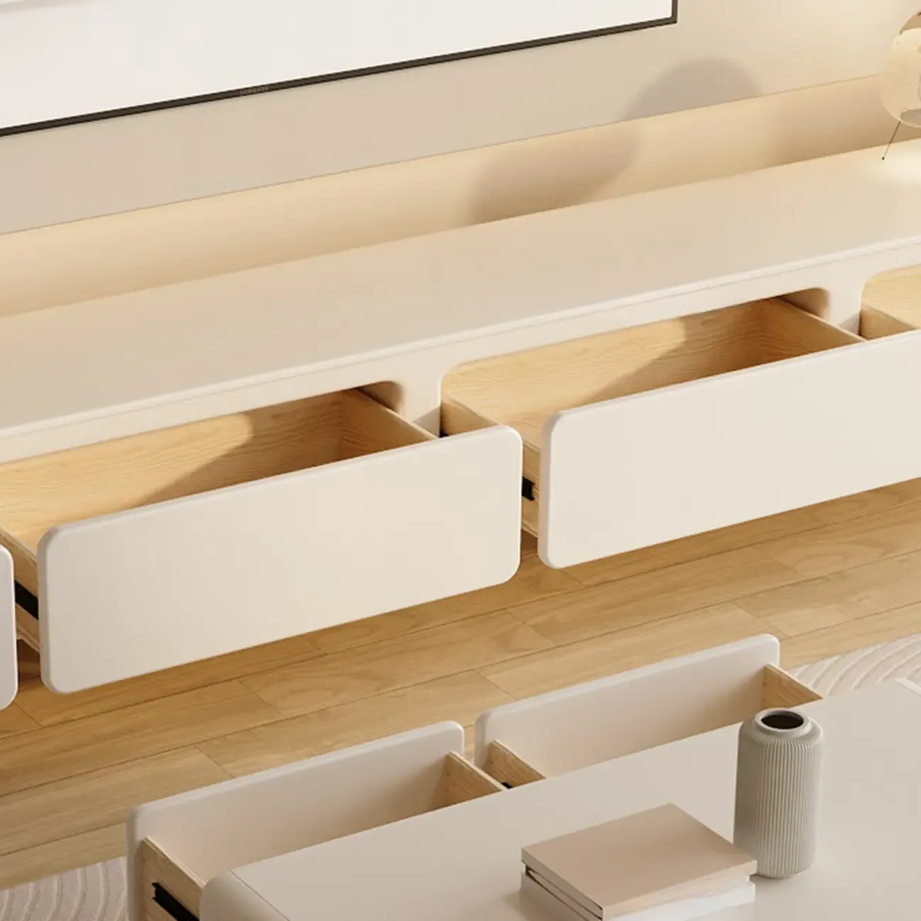 63 Living Room White Wooden Rectangular TV Stand with Drawer