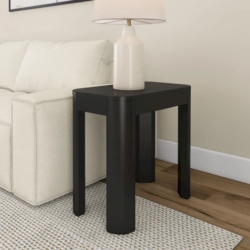 Black / Walnut Rectangular Side Table, Solid Pine, Single-User