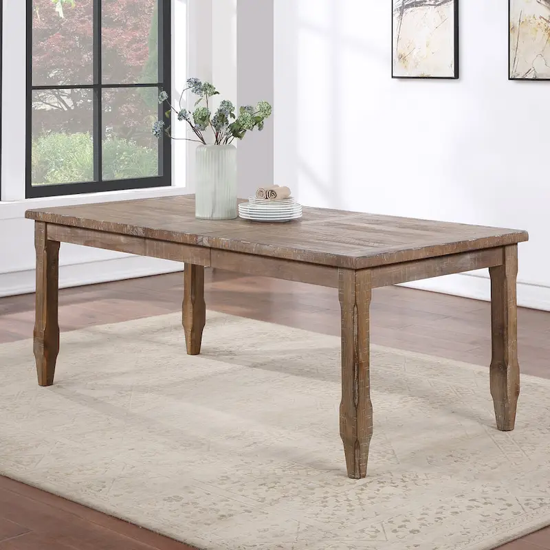 Extendable Farmhouse Dining Table – Heavily Distressed Driftwood, Rustic Style, Seats 6