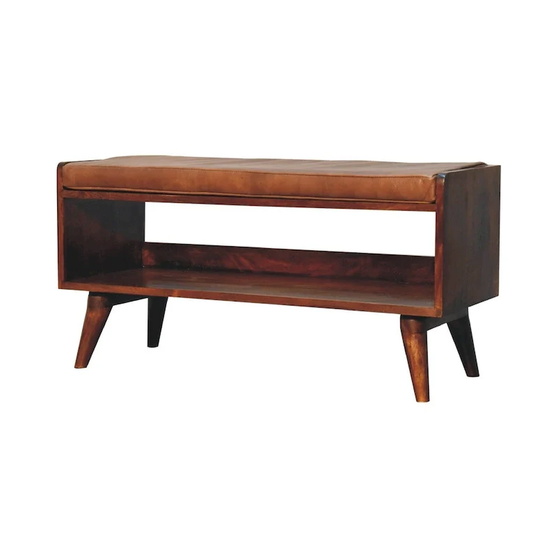 Chestnut Brown Leather Single Bench